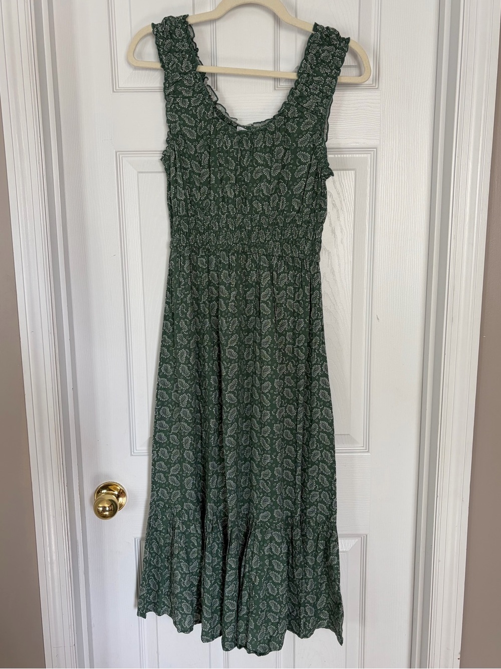 Patrons of Peace Green Paisley Smocked Midi Dress